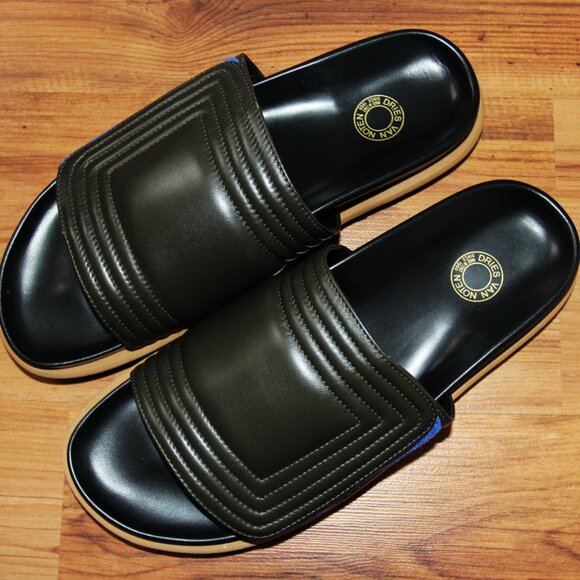 BNWT SS21 DRIES VAN NOTEN LEATHER STRAP SLIDERS OLIVE 44 - Picture 2 of 13